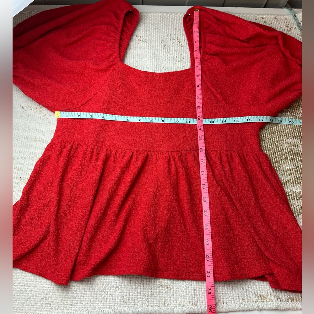 MADEWELL Red Square Neck Puffy Sleeve Babydoll Top | Size Medium - Picture 10 of 11